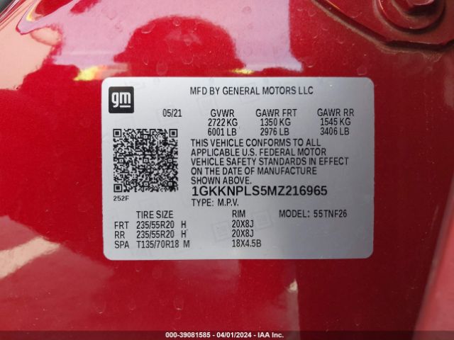 Photo 8 VIN: 1GKKNPLS5MZ216965 - GMC ACADIA 