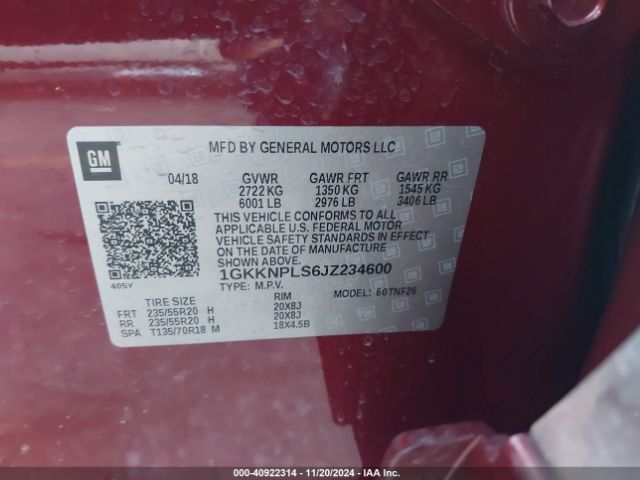 Photo 8 VIN: 1GKKNPLS6JZ234600 - GMC ACADIA 