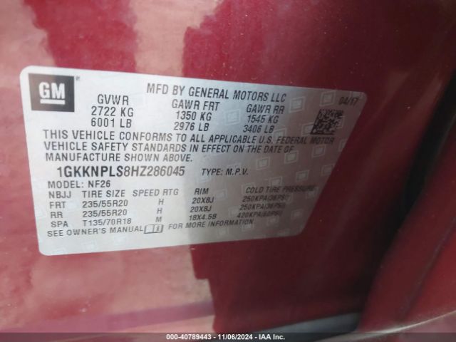 Photo 8 VIN: 1GKKNPLS8HZ286045 - GMC ACADIA 