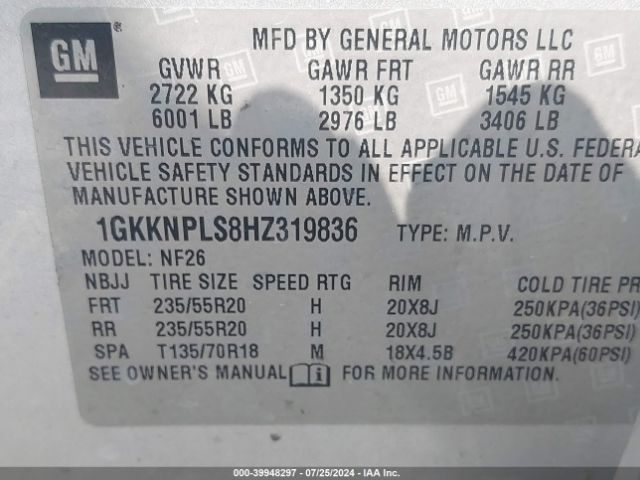 Photo 8 VIN: 1GKKNPLS8HZ319836 - GMC ACADIA 