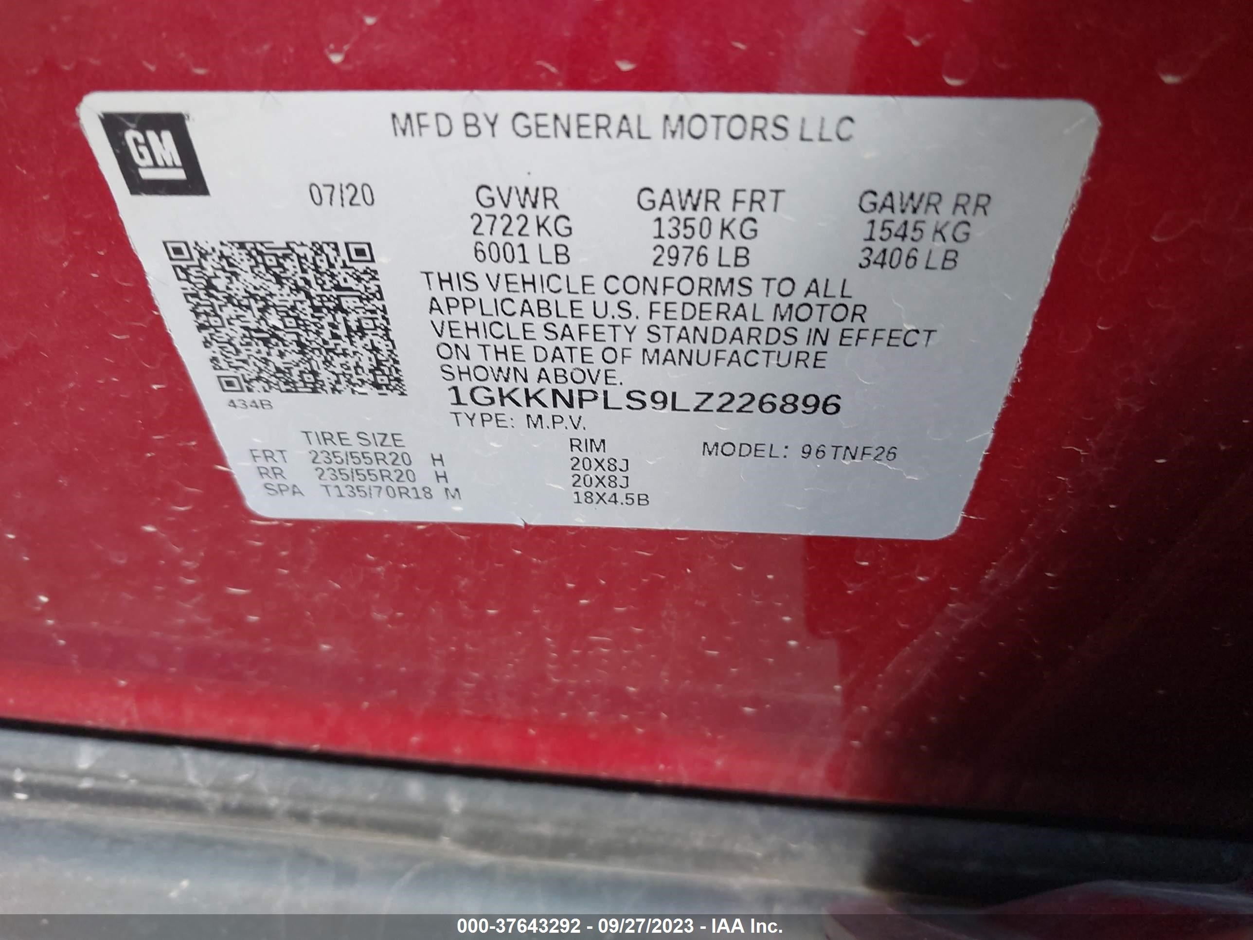 Photo 8 VIN: 1GKKNPLS9LZ226896 - GMC ACADIA 