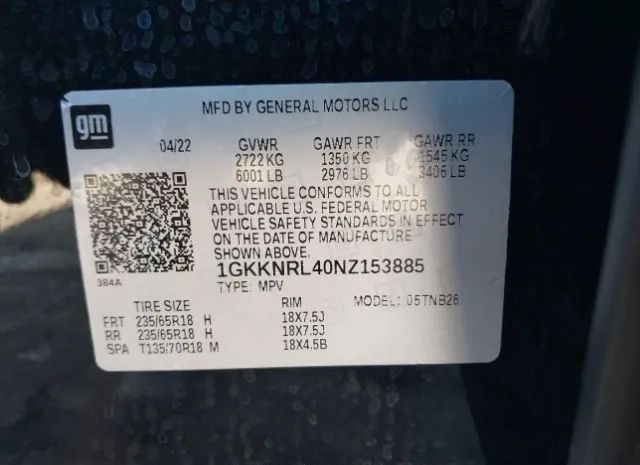 Photo 8 VIN: 1GKKNRL40NZ153885 - GMC ACADIA 