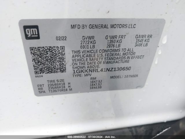 Photo 8 VIN: 1GKKNRL41NZ130650 - GMC ACADIA 