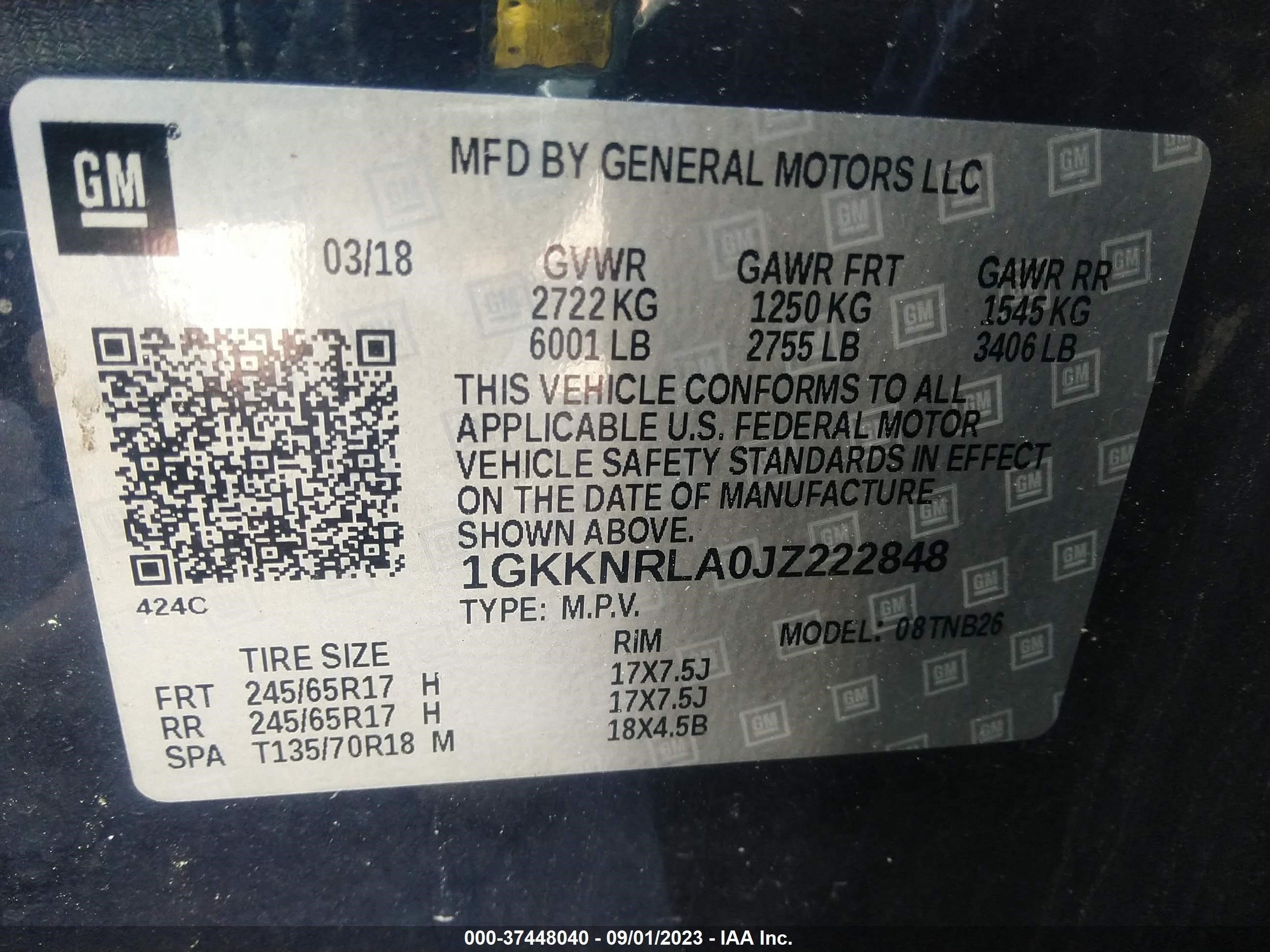 Photo 8 VIN: 1GKKNRLA0JZ222848 - GMC ACADIA 