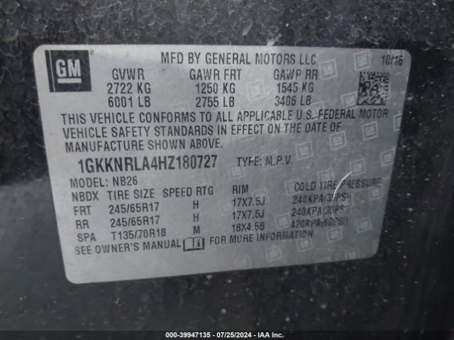 Photo 8 VIN: 1GKKNRLA4HZ180727 - GMC ACADIA 