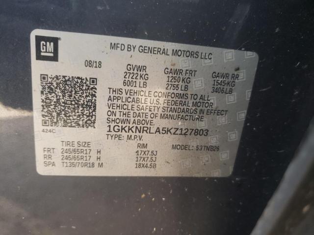 Photo 9 VIN: 1GKKNRLA5KZ127803 - GMC ACADIA SLE 