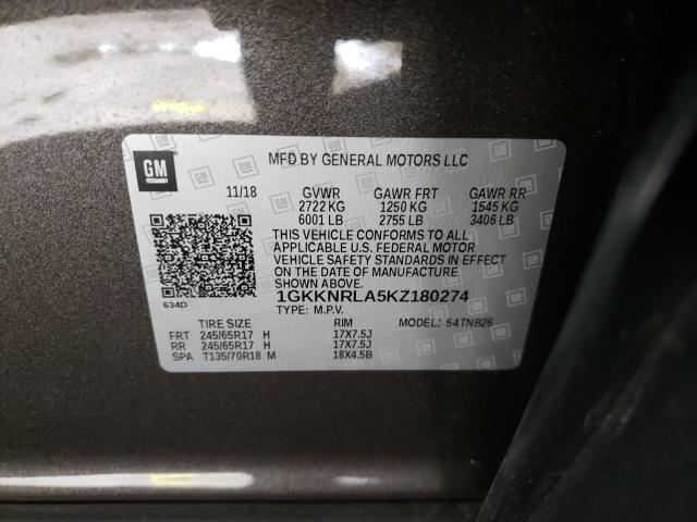 Photo 9 VIN: 1GKKNRLA5KZ180274 - GMC ACADIA SLE 