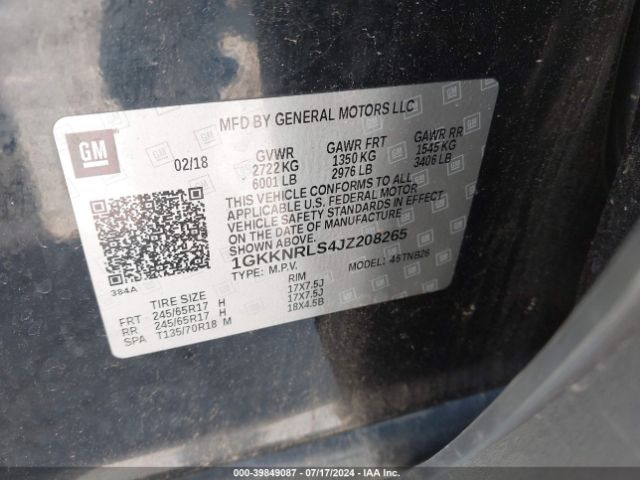 Photo 8 VIN: 1GKKNRLS4JZ208265 - GMC ACADIA 