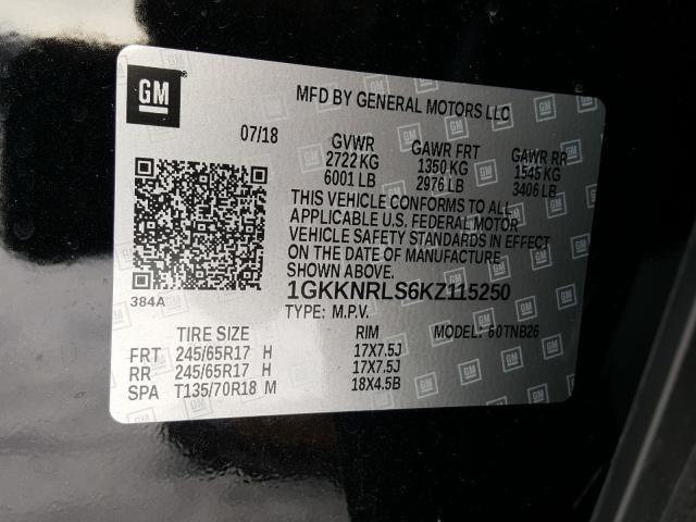 Photo 9 VIN: 1GKKNRLS6KZ115250 - GMC ACADIA SLE 