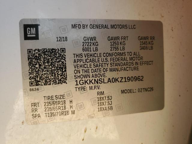 Photo 9 VIN: 1GKKNSLA0KZ190962 - GMC ACADIA SLE 