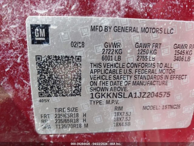 Photo 8 VIN: 1GKKNSLA1JZ204575 - GMC ACADIA 