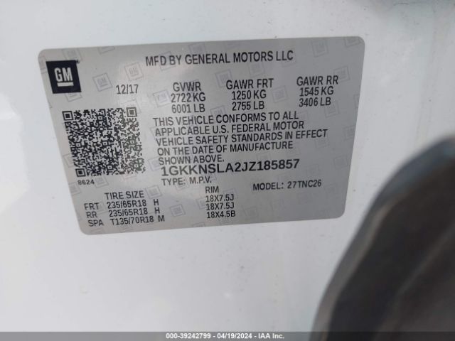 Photo 8 VIN: 1GKKNSLA2JZ185857 - GMC ACADIA 