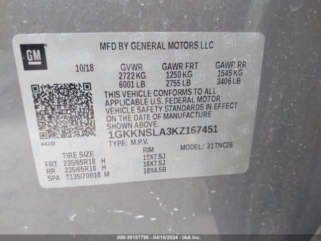 Photo 8 VIN: 1GKKNSLA3KZ167451 - GMC ACADIA 