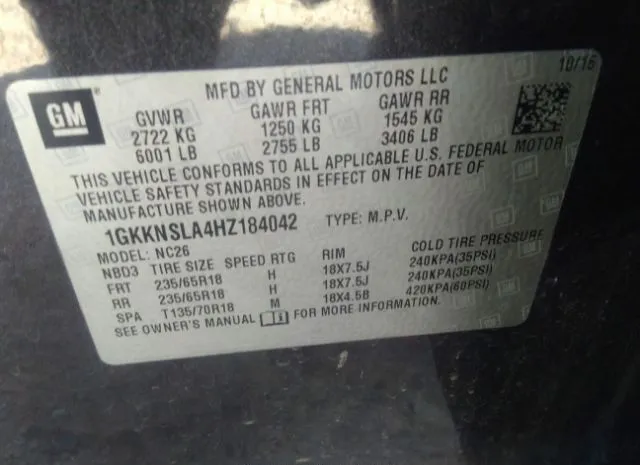 Photo 8 VIN: 1GKKNSLA4HZ184042 - GMC ACADIA 