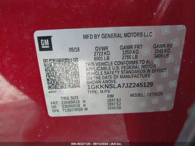 Photo 8 VIN: 1GKKNSLA7JZ245129 - GMC ACADIA 