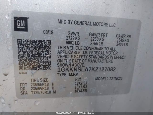 Photo 8 VIN: 1GKKNSLA7KZ127082 - GMC ACADIA 