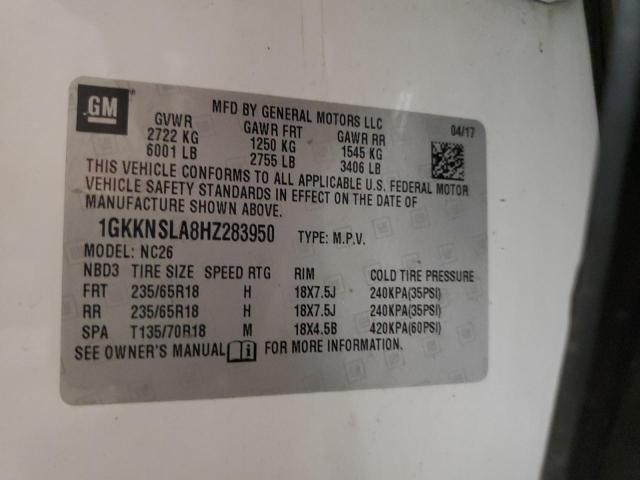 Photo 9 VIN: 1GKKNSLA8HZ283950 - GMC ACADIA SLE 