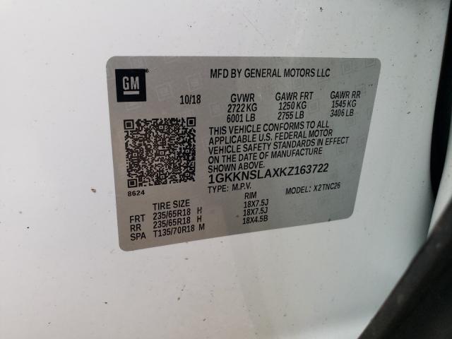 Photo 9 VIN: 1GKKNSLAXKZ163722 - GMC ACADIA SLE 