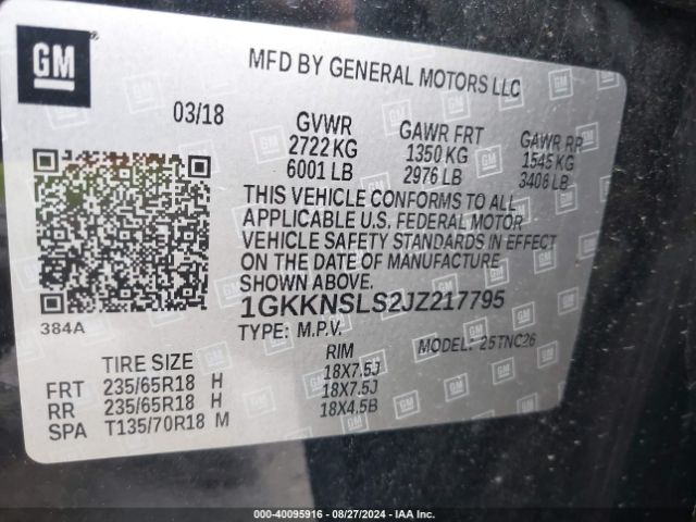 Photo 8 VIN: 1GKKNSLS2JV217795 - GMC ACADIA 