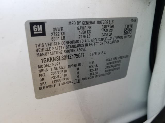 Photo 9 VIN: 1GKKNSLS3HZ175647 - GMC ACADIA SLE 