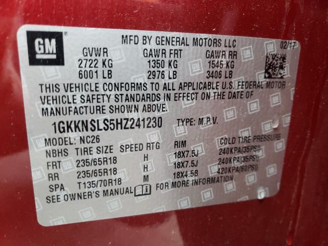 Photo 9 VIN: 1GKKNSLS5HZ241230 - GMC ACADIA SLE 