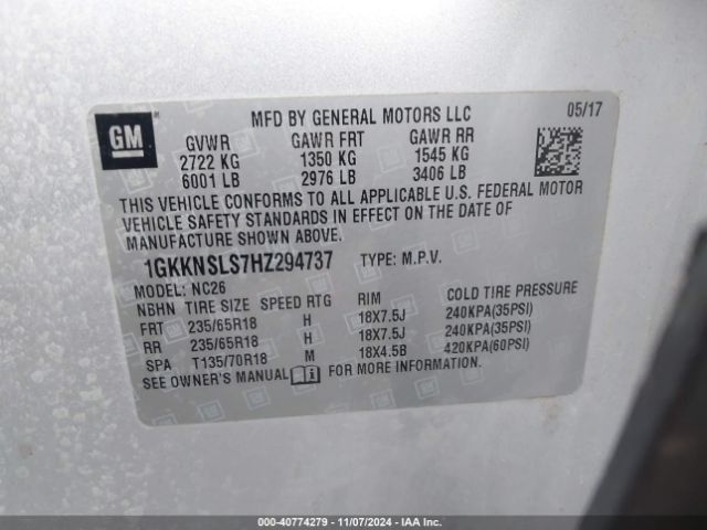 Photo 8 VIN: 1GKKNSLS7HZ294737 - GMC ACADIA 