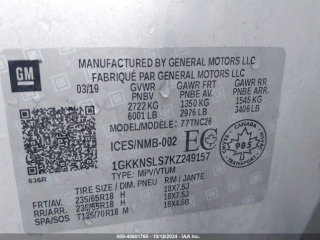 Photo 8 VIN: 1GKKNSLS7KZ249157 - GMC ACADIA 