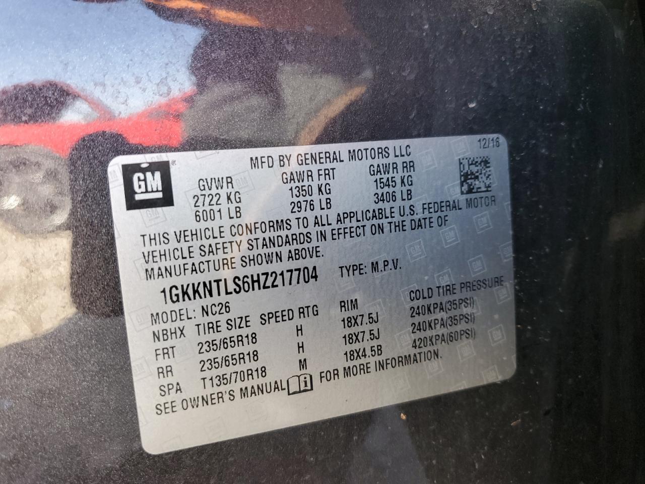 Photo 11 VIN: 1GKKNTLS6HZ217704 - GMC ACADIA 