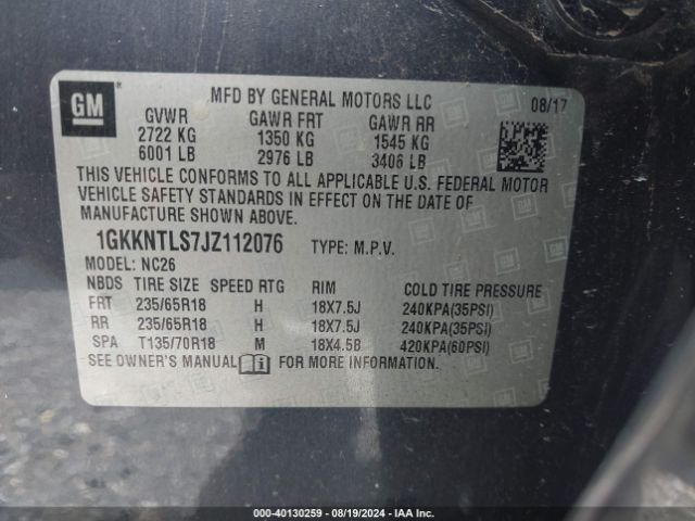 Photo 8 VIN: 1GKKNTLS7JZ112076 - GMC ACADIA 