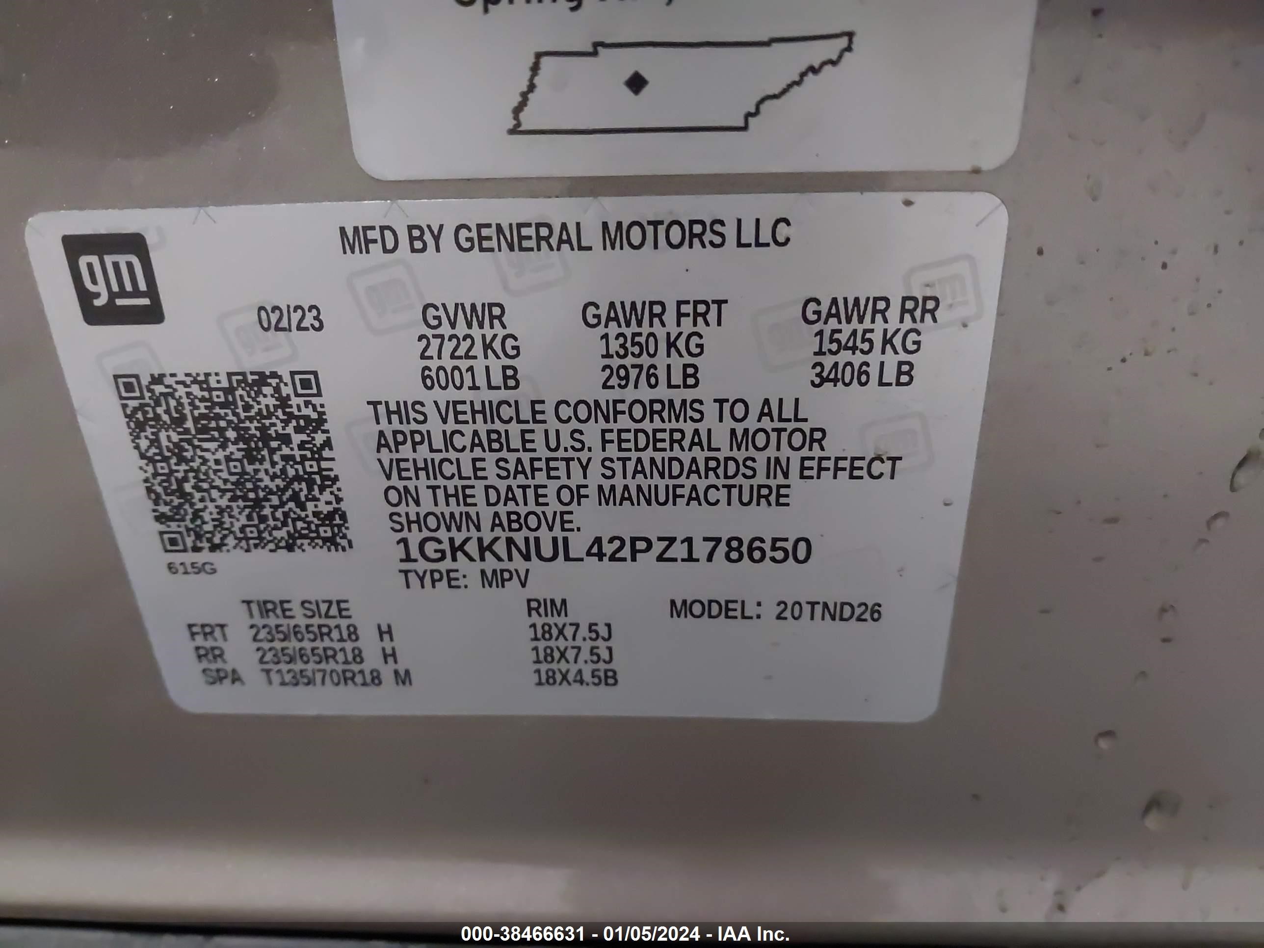 Photo 8 VIN: 1GKKNUL42PZ178650 - GMC ACADIA 