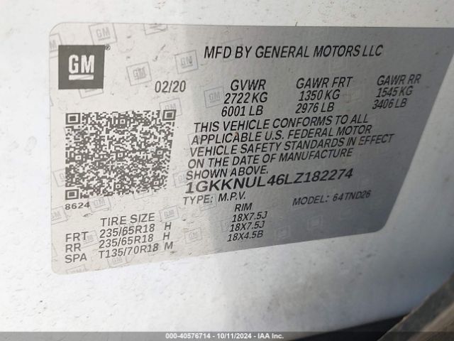 Photo 8 VIN: 1GKKNUL46LZ182274 - GMC ACADIA 