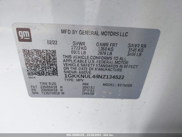 Photo 8 VIN: 1GKKNUL48NZ134522 - GMC ACADIA 