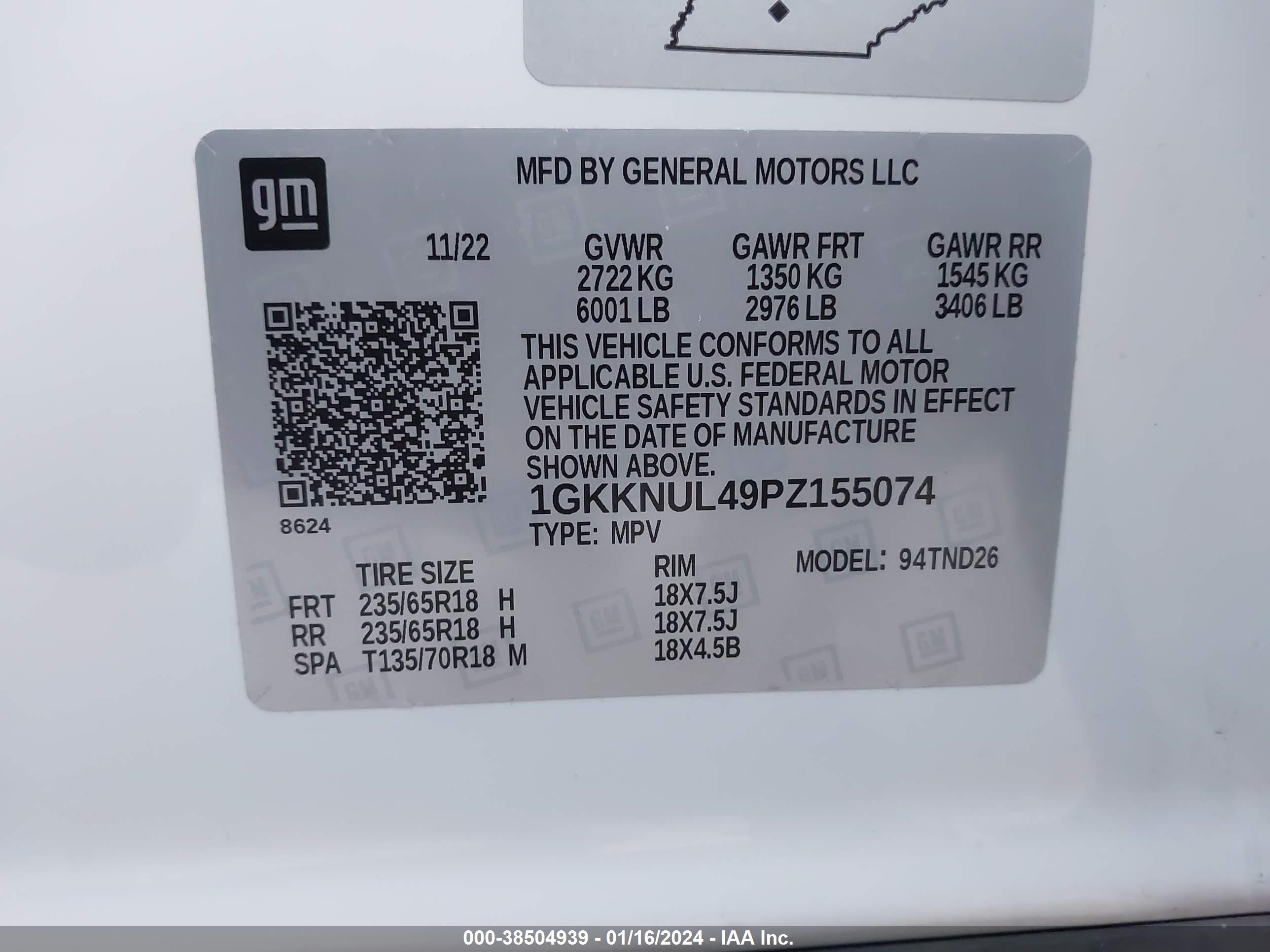 Photo 8 VIN: 1GKKNUL49PZ155074 - GMC ACADIA 