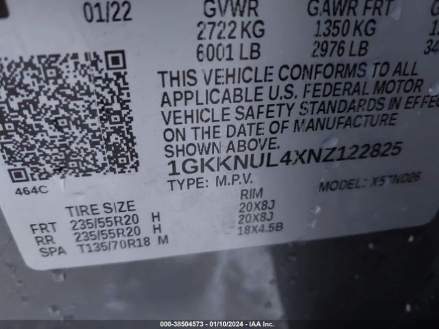 Photo 8 VIN: 1GKKNUL4XNZ122825 - GMC ACADIA 