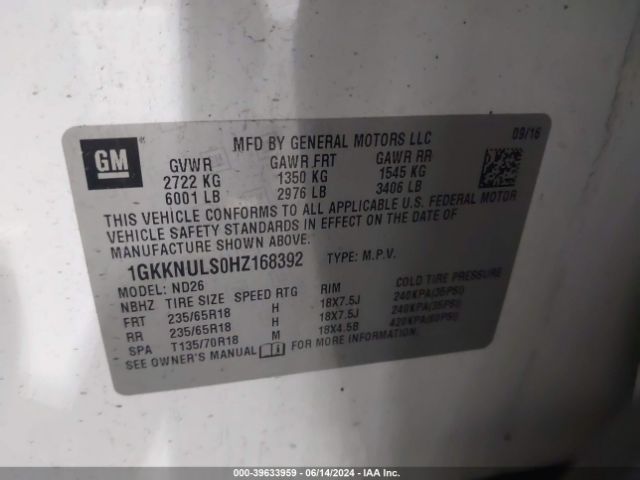 Photo 8 VIN: 1GKKNULS0HZ168392 - GMC ACADIA 