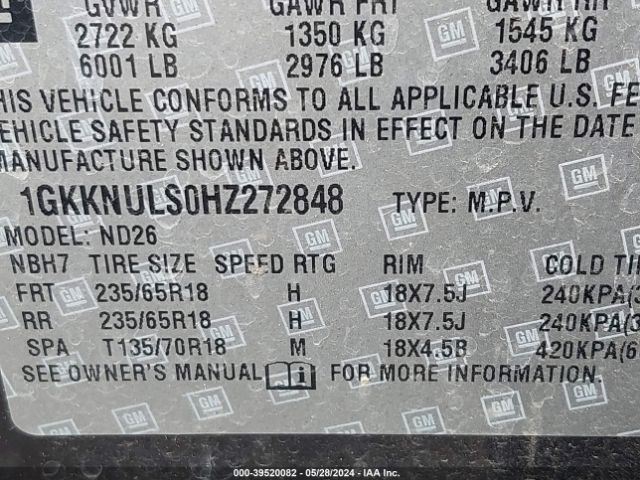 Photo 8 VIN: 1GKKNULS0HZ272848 - GMC ACADIA 