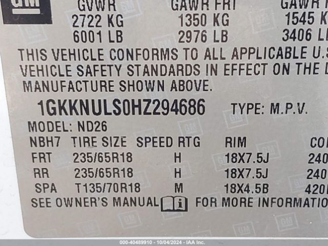 Photo 8 VIN: 1GKKNULS0HZ294686 - GMC ACADIA 