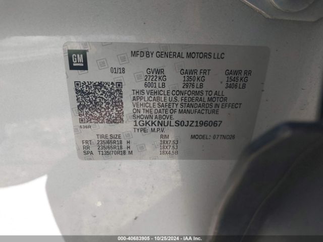 Photo 8 VIN: 1GKKNULS0JZ196067 - GMC ACADIA 