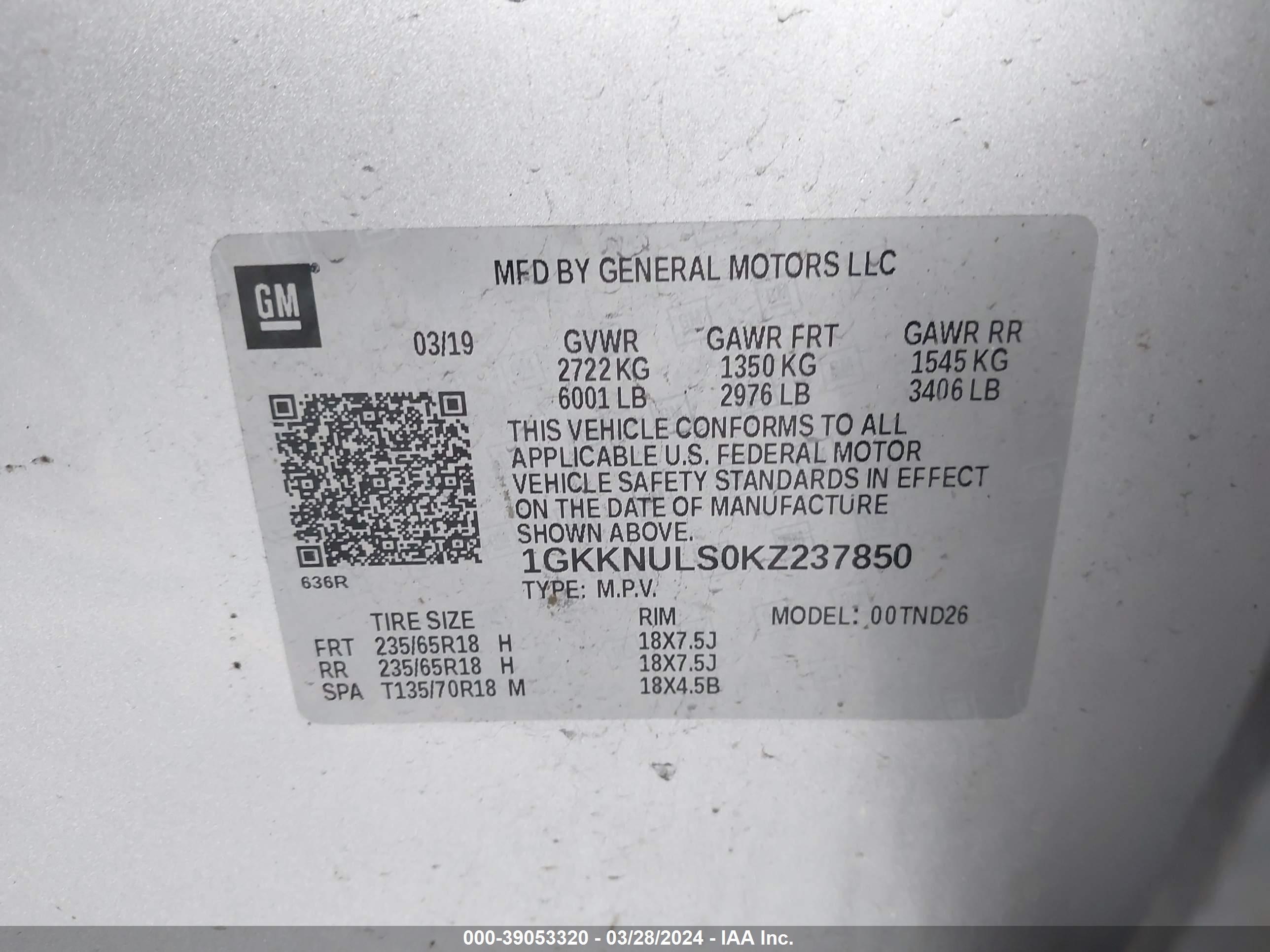 Photo 8 VIN: 1GKKNULS0KZ237850 - GMC ACADIA 