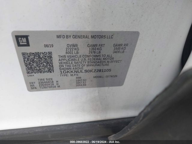 Photo 8 VIN: 1GKKNULS0KZ281105 - GMC ACADIA 