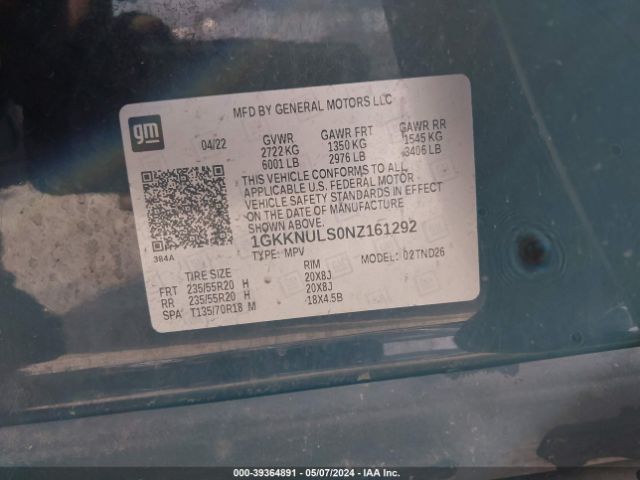 Photo 8 VIN: 1GKKNULS0NZ161292 - GMC ACADIA 