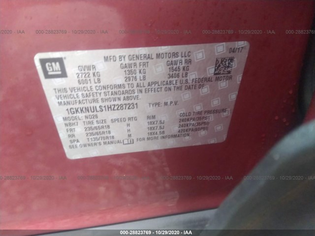 Photo 8 VIN: 1GKKNULS1HZ287231 - GMC ACADIA 