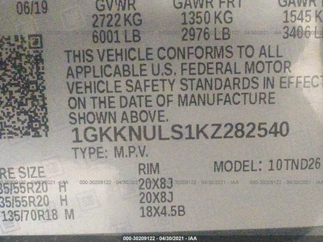 Photo 8 VIN: 1GKKNULS1KZ282540 - GMC ACADIA 