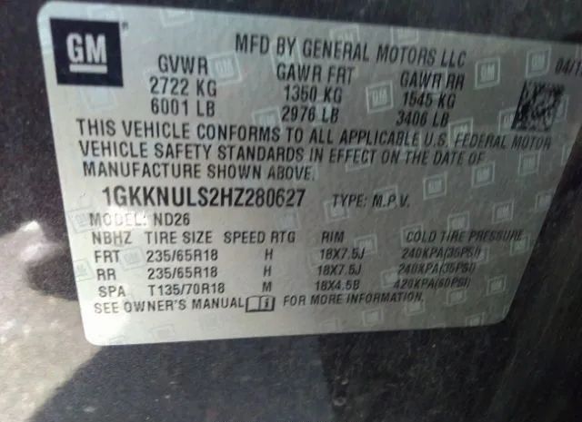 Photo 8 VIN: 1GKKNULS2HZ280627 - GMC ACADIA 