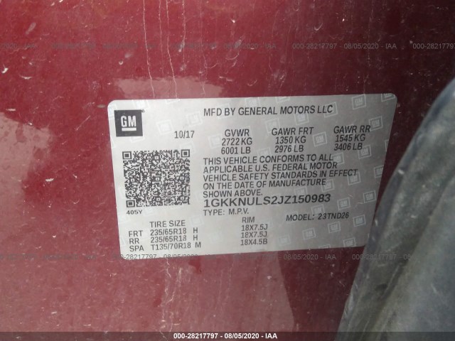 Photo 8 VIN: 1GKKNULS2JZ150983 - GMC ACADIA 