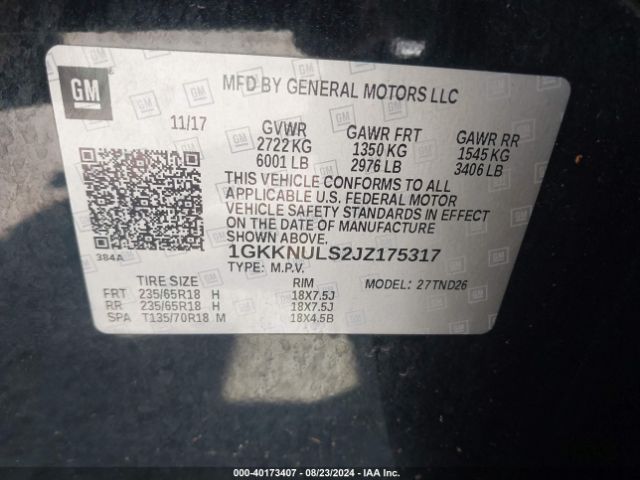 Photo 8 VIN: 1GKKNULS2JZ175317 - GMC ACADIA 