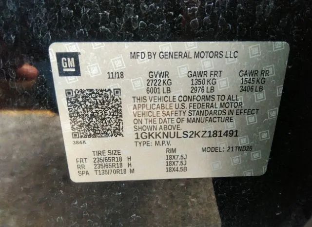 Photo 8 VIN: 1GKKNULS2KZ181491 - GMC ACADIA 