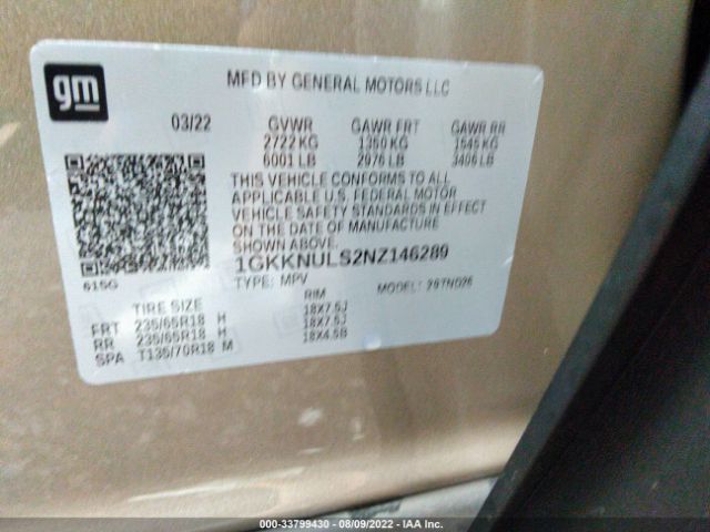 Photo 8 VIN: 1GKKNULS2NZ146289 - GMC ACADIA 