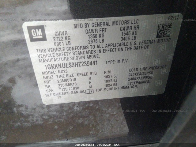 Photo 8 VIN: 1GKKNULS3HZ239441 - GMC ACADIA 