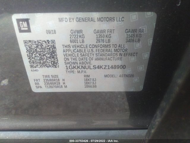 Photo 8 VIN: 1GKKNULS4KZ148900 - GMC ACADIA 